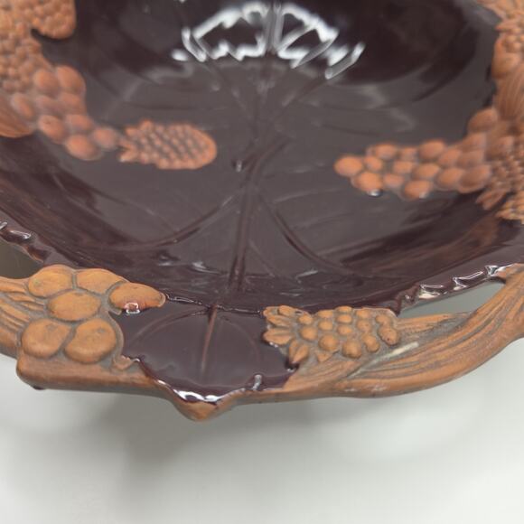 Claire Burke Pottery Bowl Fruit Clay Center Glazed Matte Edge Footed Terra Cotta - Picture 3 of 10